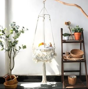 1 DAY SALE Macrame Hanging Cat Hammock Natural Woven Cotton Swing Bed Furniture